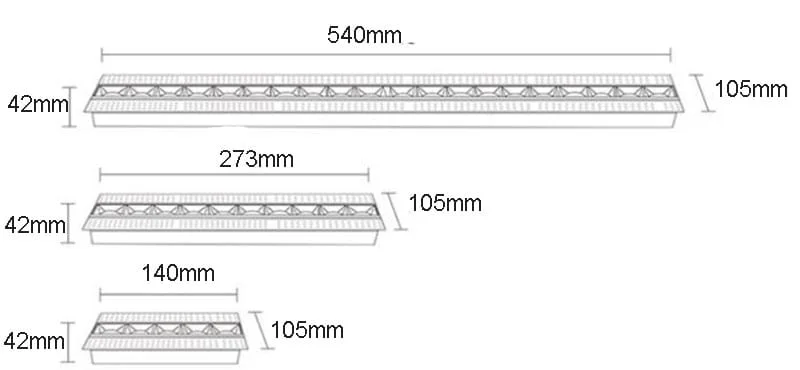 Dimensions du luminaire linéaire encastrable sans bordure