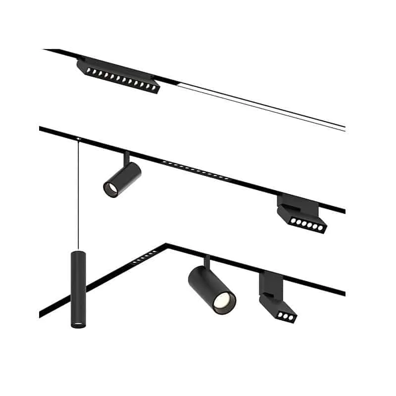 Composition de luminaires sur rail magnétique
