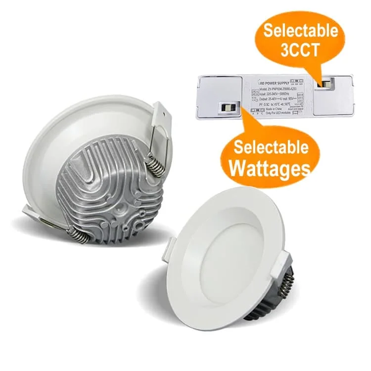 Downlight à deux sélecteurs DIP pour la puissance et la couleur
